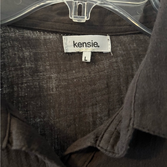 Kensie brown Button-Up cropped tie front top SZ L NWT long sleeve 100% cotton - Picture 2 of 16